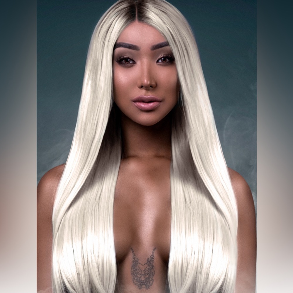 Nikita Dragun Khalessi Wig Platinum White Blonde Synthetic Lace Front